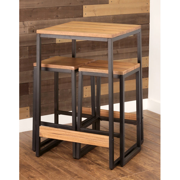 Union Rustic Corrine 3 Piece Counter Height Solid Wood Dining Set